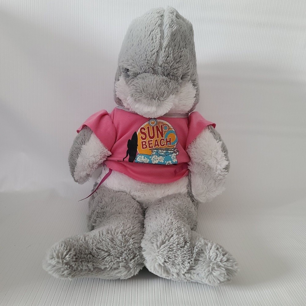 Bear Factory Dolphin Plush Gray Stuffed Animal Vintage Bean Bag Toy With Shirt
